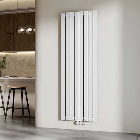 EMKE Heizkörper Flach Design Paneelheizkörper Mittelanschluss Vertikal, Einlagig, Weiß, 180x62 cm, 1265 W Warmwasser Zentralheizung