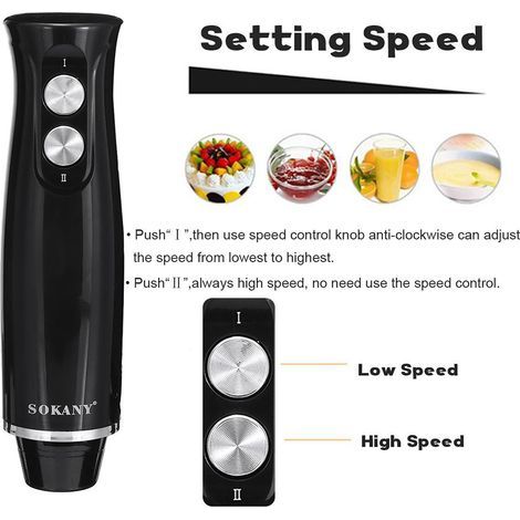 SOKANY 1710-4 Stabmixer-Set 4-in-1 500W mit Zerkleinerungsbehälter, Schneebesen und Messbecher für Suppen und Smoothies (1/4)
