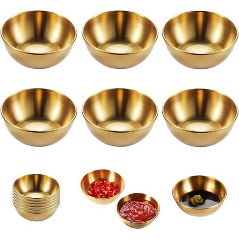 6 Mini Coupelles en Acier Inoxydable Doré – Lot de 6 Bols Ronds Idéaux pour Trempettes, Sushis, Fruits et Desserts
