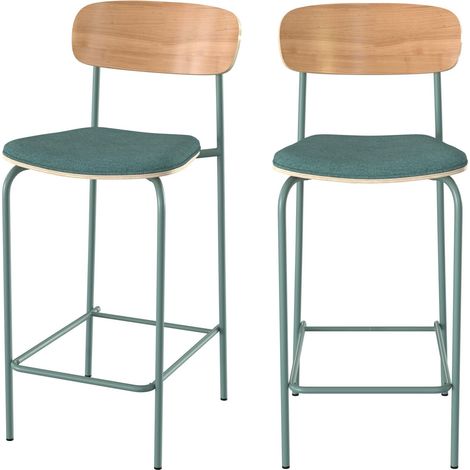 Lot de 2 chaises pour îlot central en tissu bleu canard 65 cm - ALBA