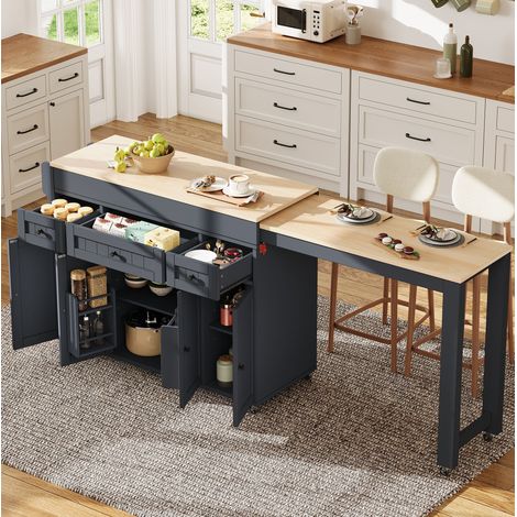 Isola cucina su ruote estensibile, 137-190,6 x 45,2 x 92 cm, grigio OKMYHOME (1/5)