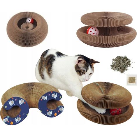 Rascador interactivo para gatos con pelota y túnel + hierba gatera