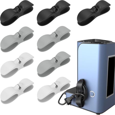 Enrouleurs de Câble - 9 Pièces - Silicone Souple - Fixation Adhésive Forte - Cuisine et Bureau - Blanc Gris Noir (1/5)
