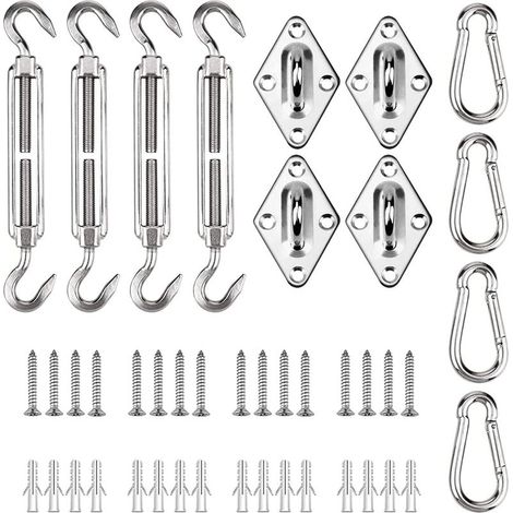 Kit de Fixation pour Voile d'Ombrage, Accessoires pour Auvent Vis de Tension en Acier Inoxydable Ensemble de Mousqueton avec Vis pour Une Installation Sûre des Voiles de Pare-Soleil (1/5)
