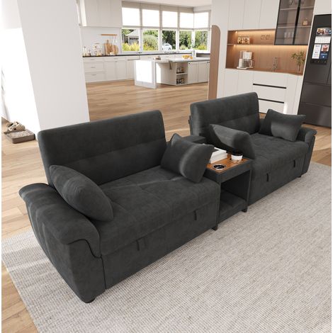 Divano letto a U 284x138x89 cm, doppio letto estraibile, schienale regolabile a 3 posizioni, chenille grigio scuro (1/5)