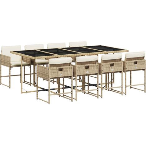 Maison Exclusive - Set da Pranzo da Giardino 9 pz con Cuscini Beige in Polyrattan