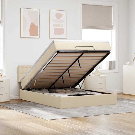 vidaXL Cama otomana con colchón LED crema 140x190 cm tela (1/5)