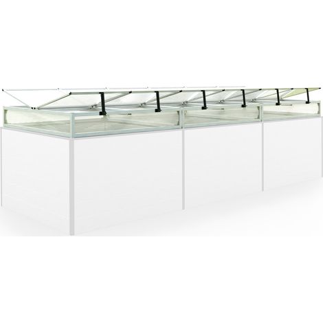 Frühbeetkasten 351x119 cm Frühbeetaufsatz Aufzucht Treibhaus, Aluminium mit Polycarbonat Doppelstegplatten, UV-beständig, inkl. Öffnungsklappen