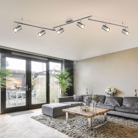 Spot bar faretto da soffitto soggiorno Plafoniera a 6 fiamme punti argentati regolabili, metallo argento scandinavo, 6 prese GU10, LxLxA 180x10x18,5 cm (1/5)
