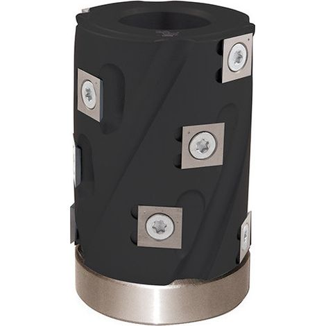 Diamwood – Porte-outils de toupie hélicoïdal D. 62 mm – Alésage 30 mm – Hauteur 80 mm – 12 plaquettes carbure pour bois dur – Roulement inclus
