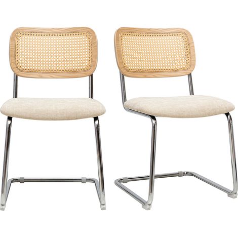 Sillas de diseño en tela efecto terciopelo texturizado beige, metal cromado y cannage de ratán (pack de 2) ELECTRA (1/4)