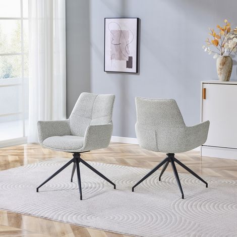 Lot de 2 chaises pivotantes 360° 49x50x85cm, tissu beige-gris clair, pieds métal noir, confortables pour salle à manger et salon (1/5)