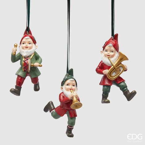 EDG Enzo De Gasperi Addobbo Gnomo di Natale Ass. H 10 Cm Poliresina Green Red 1 Pz