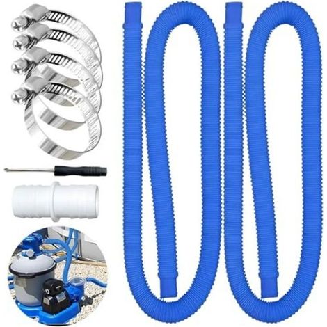 2Pcs tuyau piscine 32mm, avec 4 Clips de Sécurité Métalliques, pour Tuyau d'aspiration et Tuyau de Pompe, Bleu (1/5)
