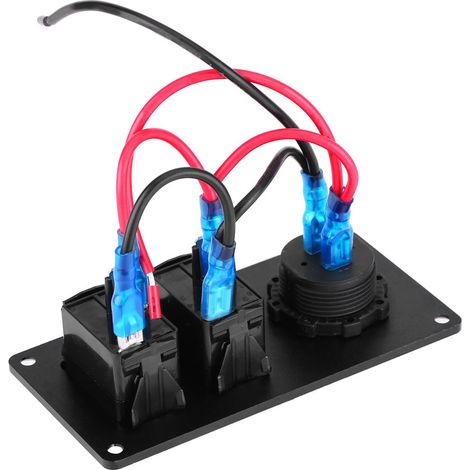 Panneau à bascule à 2 interrupteurs 12-24 V avec LED rouge et voltmètre pour voiture, camping-car, bateau. (1/5)