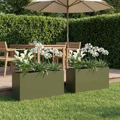 vidaXL Macetero de Jardín 2 uds. Verde oliva 100 x 30 x 50 cm (1/5)