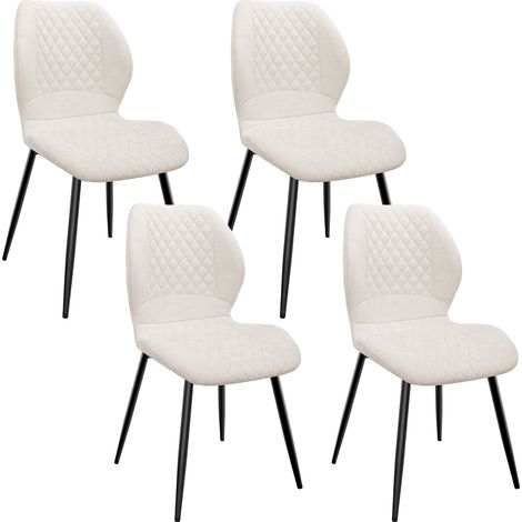 Lot de 4 Chaises salle à manger,Pieds en métal et revêtement en à Motif Diamant,avec Coussin en éponge de lin-Beige