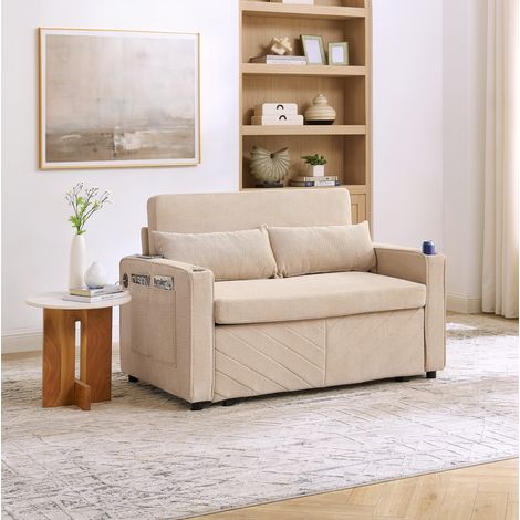 Canapé lit adulte convertible 2 places bois beige OKMYHOME (1/5)