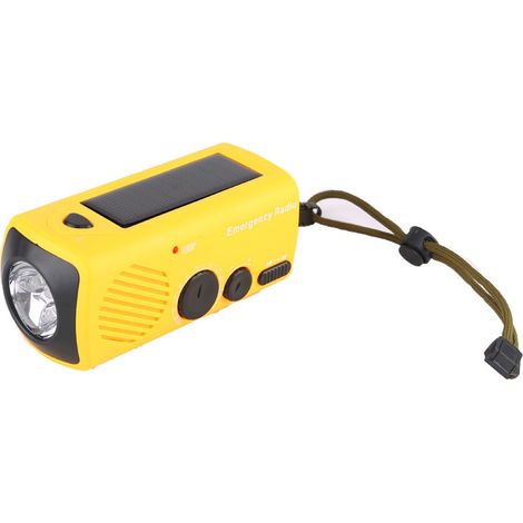 Gelbes Radio, 12,8 x 5,9 x 5,8 cm, Notfall-Handyladegerät, Taschenlampe, handbetriebener Außengenerator. (1/5)