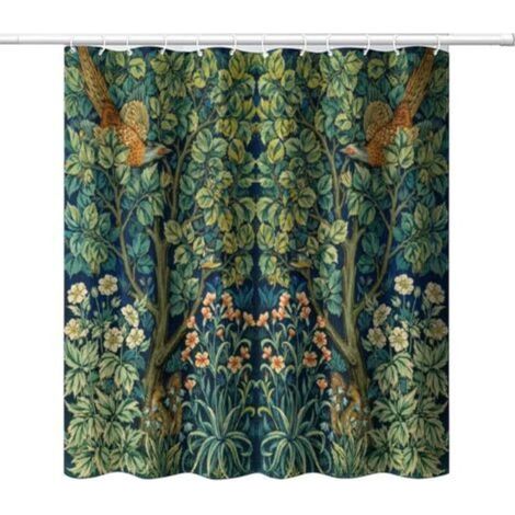 Rideau de Douche de Style Vintage du Milieu du siècle, Motif Floral, Oiseaux, Plante Verte, Impression Artistique Abstraite, Rideau de Douche pour décoration de Salle de Bain