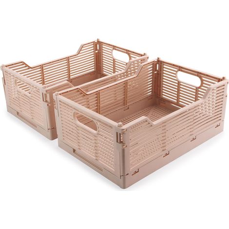 Lot de 2 boîtes de rangement pliables en plastique empilables pour la maison, la salle de classe, le bureau, la cuisine, la chambre à coucher (40 x 30 x 15,5 cm, rose) (1/5)