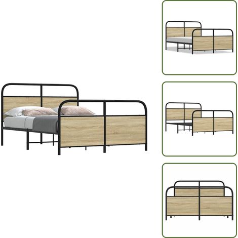 The Living Store Giroletto senza Materaso in Metallo Rovere Sonoma 140x200 cm - Letto in acciaio