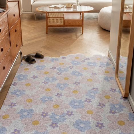 Ede Style romantique [Position verticale] Boucle en soie 5080cm Tapis de sol miniature à boucles, résistant, antitache et anti-usure, idéal pour enlever la boue et la saleté de l'entrée. Personnalisab (1/5)