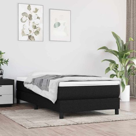 Cama box spring con colchón tela negro 90x190 cm (1/5)