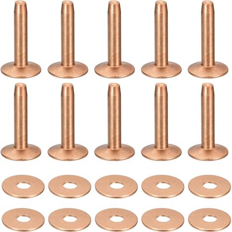 Lot de 10 rivets et fraises en cuivre, 10 x 3,3 x 21 mm, rivets en cuivre massif pour cuir, pour loisirs créatifs en cuir, couleur cuivre.