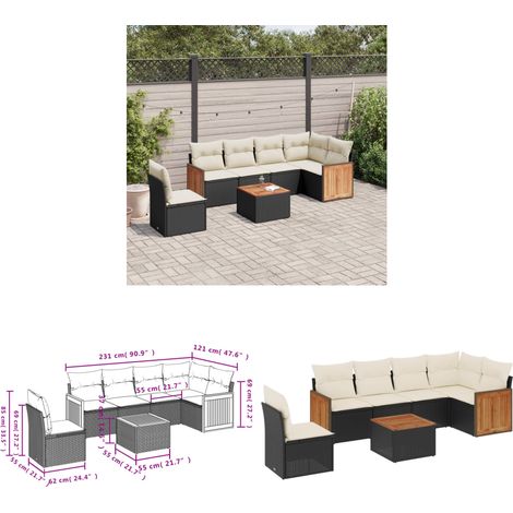 Salon de jardin 7 pcs avec coussins noir résine tressée - Ensemble Salon De Jardin - Meuble Extérieur - Jardin - Terrasse - Patio - Home & Living (1/3)