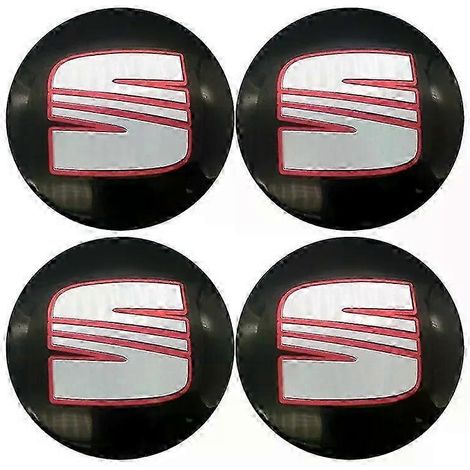 Lot de 4 enjoliveurs centraux de roue de voiture 56 mm et 60 mm, compatibles avec Seat Ibiza 6J 6L FR, Ateca, Altea XL, Leon 2 et Leon. Couleur : noir et rouge (56 mm). (1/4)