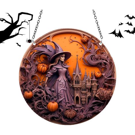 Panneau mural gothique Halloween, panneau de sorcière acrylique 2D panneau de décoration saisonnière d'intérieur, idées de décoration de maison d'Halloween, art mural à thème (1/5)