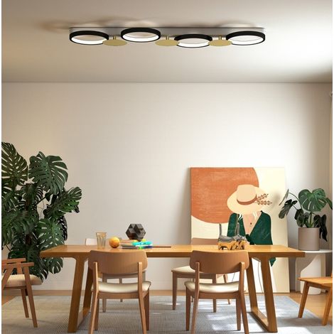 Plafón LED 100x31x7 cm de poliuretano negro y dorado con mando a distancia para salón (1/5)