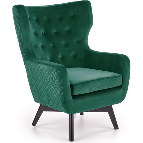 Sillón Houston 836, Verde oscuro + Negro, 103x75x83cm, Tapiz, Patas: Madera, 0