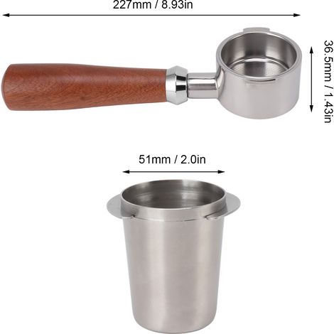 Ortviai Portafiltre sans fond pour machine à café 51 mm en acier inoxydable avec doseur de café, argent (1/4)