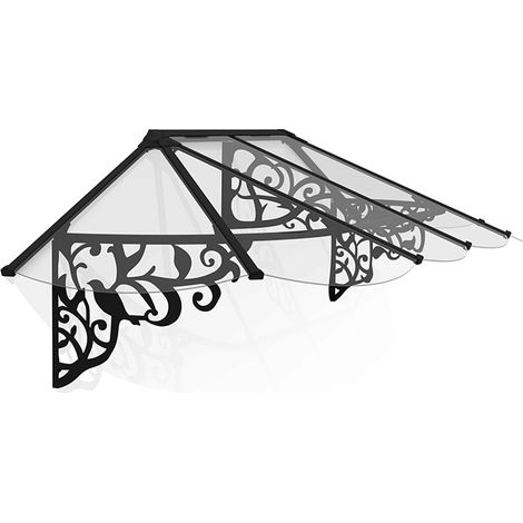 Patio Cover Lily Extendable Series Canopy Door Awning Kit 2600 Clear - Acrylic - L267.2 x W88 x H70 cm - Black