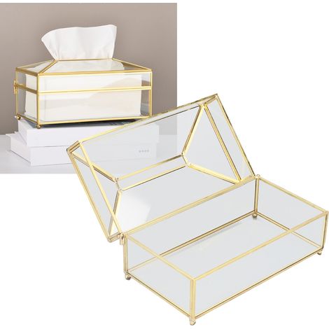 Servilletero decorativo de cristal con borde dorado, 22,3 x 12,3 x 10 cm (1 unidad) (1/5)