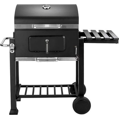 Haloyo – Barbecue charbon de bois 2 roues – Grilles en fonte résistantes – Bac à charbon ajustable – Thermomètre intégré – 136 cm de hauteur (1/5)