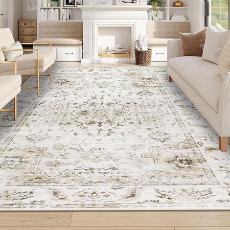 Tapis Salon Beige 160x230cm Lavable Tapis de Chambre Adulte Doux Tapis Poil Court de Salon Chambre Salle a Manger