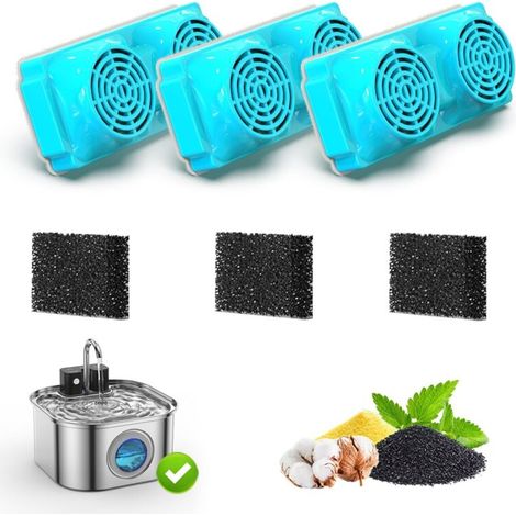6 Filtre Fontaine Eau Chat: Filtre Fontaine à Eau pour Chat pour 3.2L Fontaine INOX - Multiple Filtration (3 Filtres à Charbon + 3 Filtres Mousse)