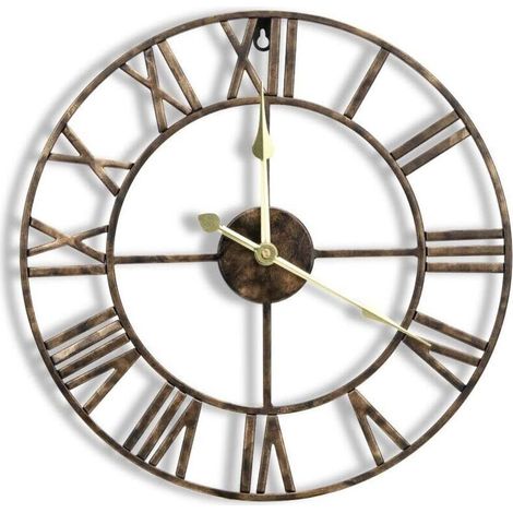 Horloge murale en métal de 16 pouces avec chiffres romains 3D, mouvement silencieux et fonctionnement à piles, superbe décoration murale pour cuisine, salon et ferme, bronze vintage (1/5)