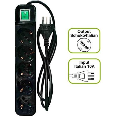 Tecnoware FMP5IIG base múltiple 1,5 m 5 salidas AC Interior Negro, Verde