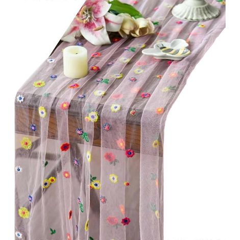 Nappe rectangulaire élégante en dentelle florale, en polyester résistant à la décoloration, PK (1/5)