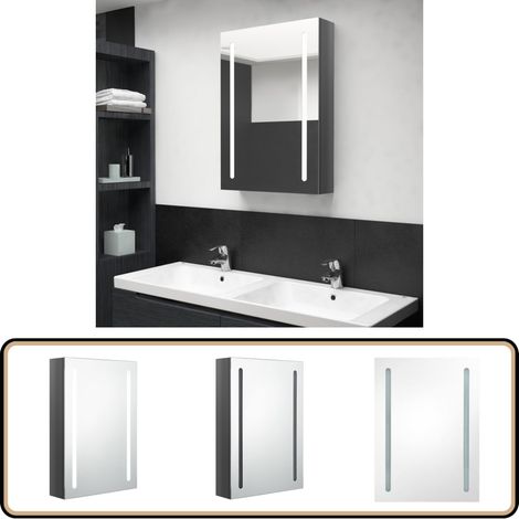 Armoire de salle de bain à miroir LED gris brillant 50x13x70 cm - Armoire Salle De Bain - Meuble Salle De Bain - Miroir Led - Éclairage Vanity - Rangement Salle De Bain