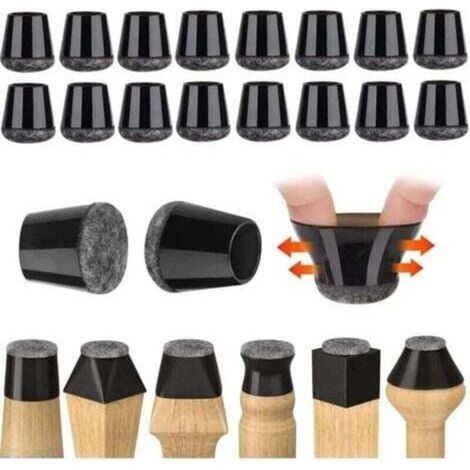 Lot de 32 protège-pieds de chaise (14-18 mm), petits protège-pieds de chaise, en silicone noir, avec coussinets en feutre pour sols en bois dur et en carrelage, sans bruit (1/4)