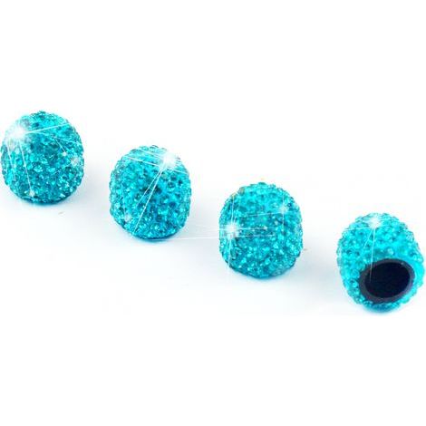 Ventilkappen, 4er-Pack handgefertigte Universal-Autoreifenventilkappen mit Kristallstrasssteinen, attraktives, glitzerndes, staubdichtes Autozubehör (blau) (1/5)