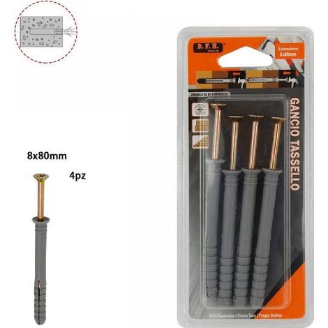 TrAdE Shop Traesio - Set 4pz. Tasselli Fisher Viti Vite Chiodi Gancio Tassello Misura 8 X 80 Mm 69054 -