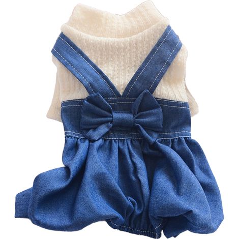1 Robe salopette,Vêtements pour chien et chat,Denim de coton,Léger et respirant,Usage quotidien et fêtes (1/5)