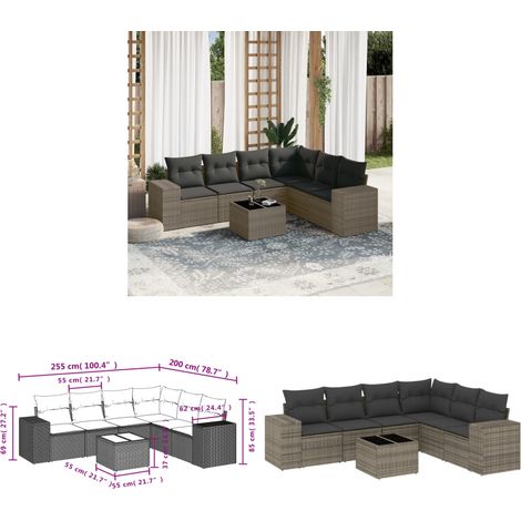 7-tlg. Garten-Sofagarnitur mit Kissen Grau Poly Rattan - Gartenmöbel Set - PE-Rattan Möbel - Outdoor Lounge - Esstisch - Sofasatz - Home & Living (1/3)