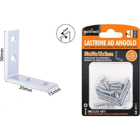 Kaela - Set 4 Pz Lastrine Ad Angolo Lastrina Angolare 30x30x15x2mm Con Viti Mobili 57111 - (1/2)